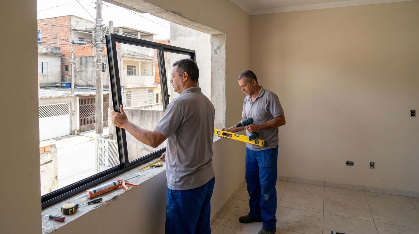 Esquadria de alumínio com vista para rua em São Gonçalo-RJ