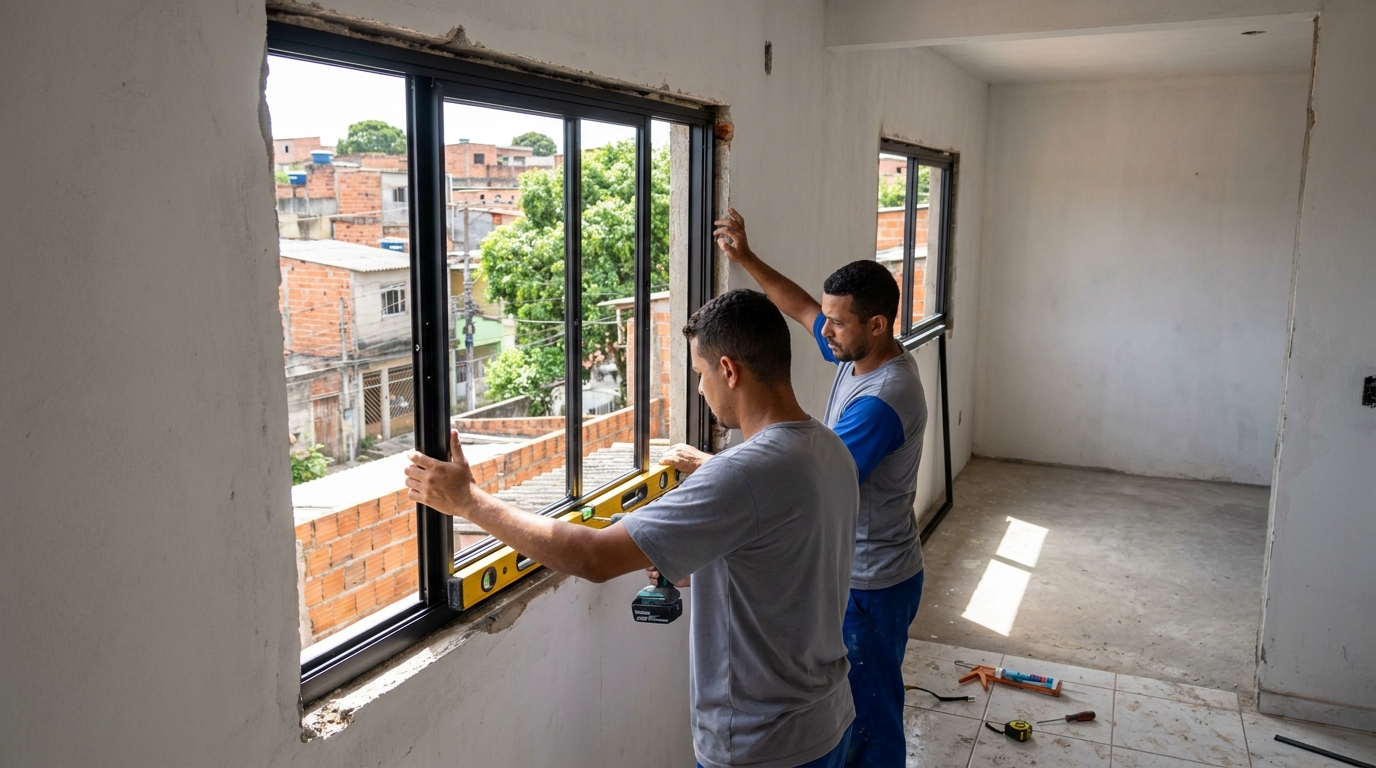 Esquadria de alumínio em obra em São Gonçalo-RJ