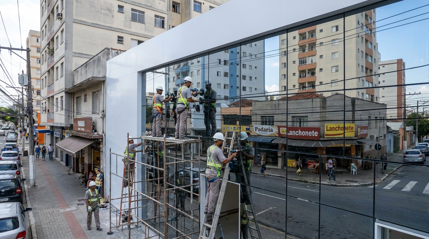Fachada espelhada em esquina em São Gonçalo-RJ