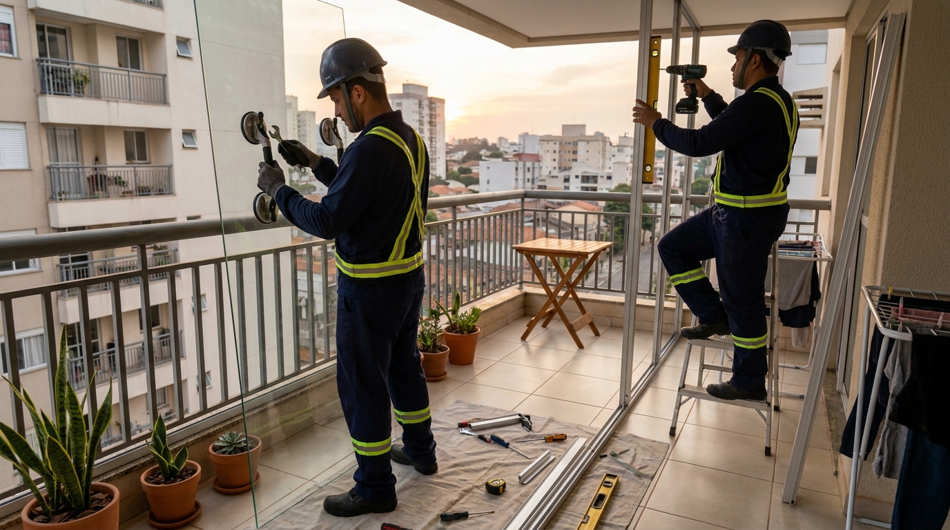 Instalação de parede de vidro em sacada em São Gonçalo-RJ